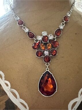 Deep Garnet Teardrop Statement Necklace